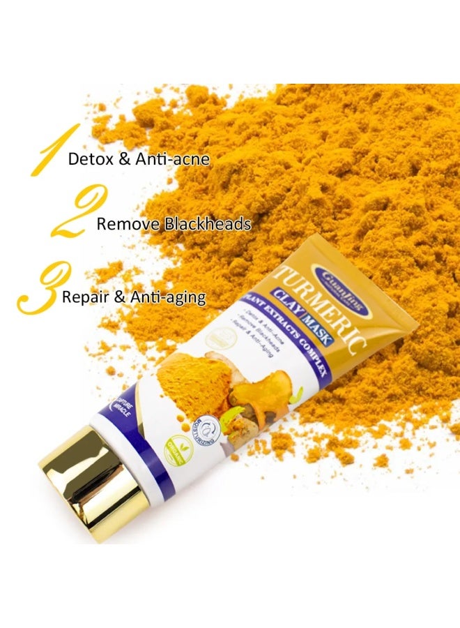 GUANJING 120g Turmeric Clay Mask Detoxifies Pores Removes Blackheads and Acne Anti Aging Oil Control Whitening and Deep Nourishment Facial Mask Moisturizing Skin Repair Cleansing Face Mask - Image 4